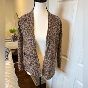 Magaschoni 100% Cashmere Leopard Print Cardigan Sweater L